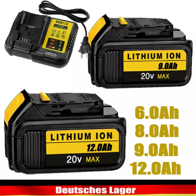 2x 18/20V Akku Für DeWalt 12Ah Li-Ion DCB182 DCB184 DCB200 Original / Ladegerät