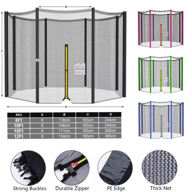 Trampolin Netz Sicherheitsnetz 6 8 Pfosten Ø244 305 366 397 427cm Ersatznetz DE