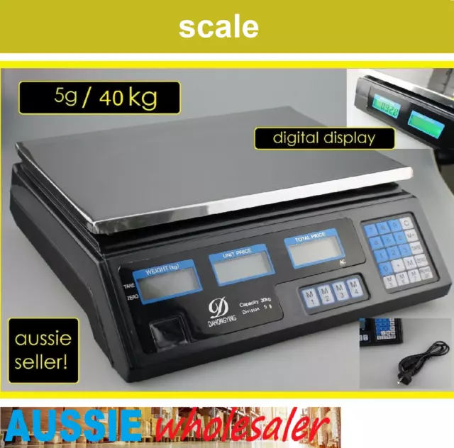 40KG Electronic Kitchen Scale Digital LCD Shop Weight Scales Food Commercial