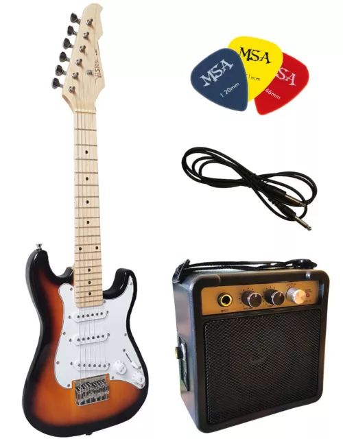 E-Gitarre für Kinder Mini 78cm - sunburst + Verstärker MA05 + 3Pik + Style 1