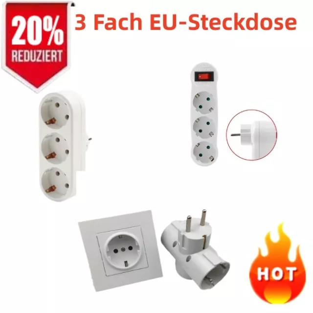 3-Fach Steckdose Steckdosenverteiler Steckdosenleiste Dreifachstecker  Adapter