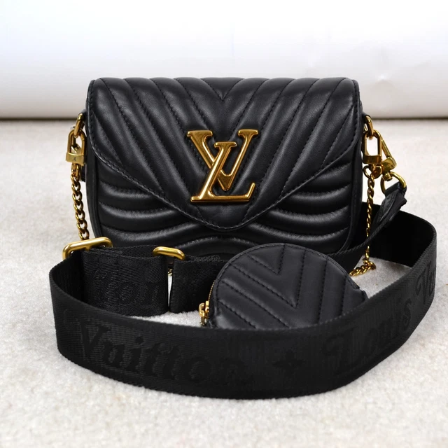 Louis Vuitton New Wave Multi Pochette Black Leather Shoulder Bag Handbag Purse