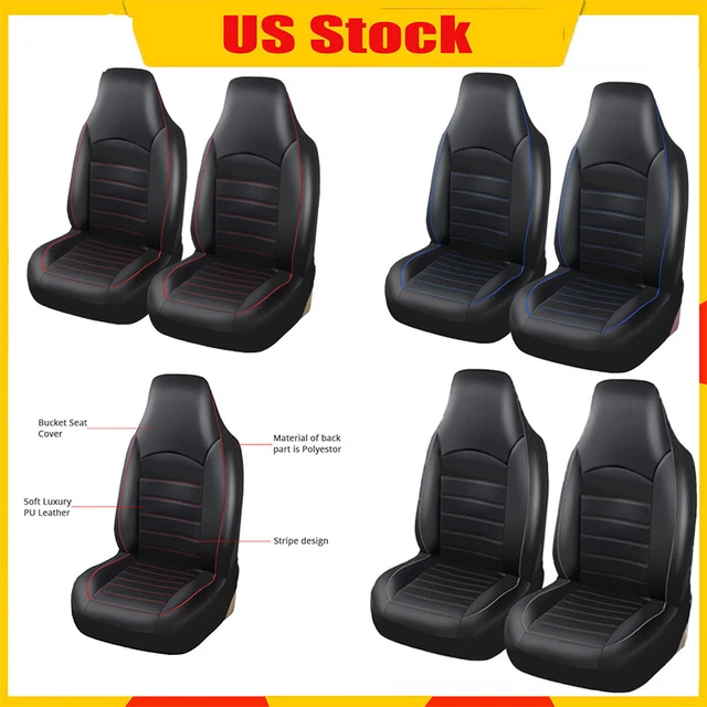 Car Front High Back Bucket Seat Covers Set - Black Synthetic Leather 2 Seater