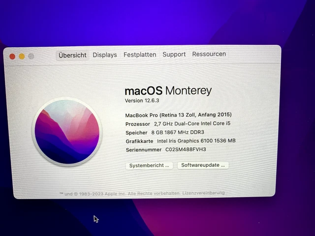 Apple MacBook Pro A1502 Retina (13,3"") 256 GB unità di memoria a stato solido - intel i5, 8 GB di RAM) 2015 3