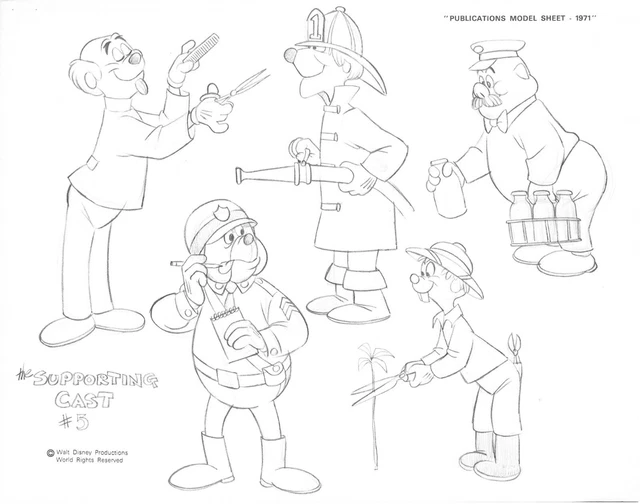 DISNEY 1971 PUBLICATIONS Model Sheet The Supporting Cast Animation Art ...