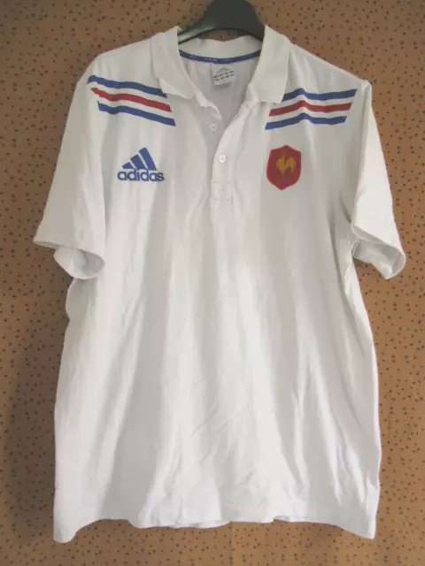 Polo Adidas Equipe de France Rugby maillot vintage Coton blanc Jersey - 4 / L