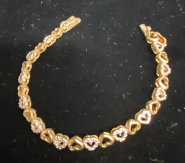 GOLD OVER SILVER Diamond Heart Tennis Bracelet Signed J-1929 $49.99 ...
