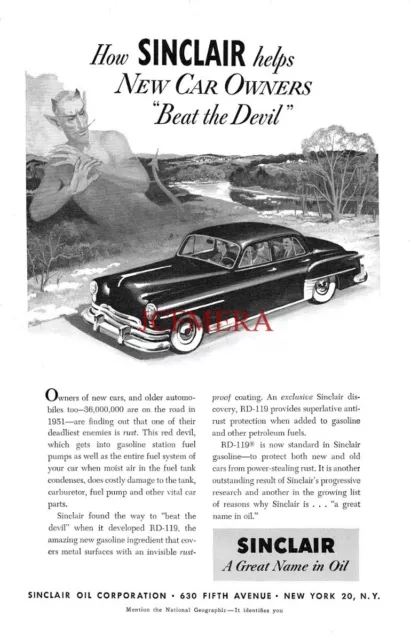 SINCLAIR Oil Corpn. 'Beat the Devil' ADVERT #2 Vintage 1951 Print Ad 691/133