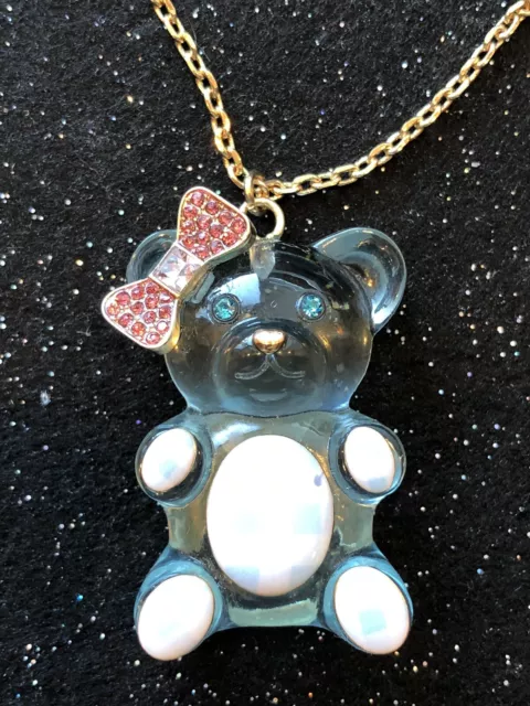 Betsey Johnson Light Blue Gummy Bear Long Necklace With Rhinestones & Crystals
