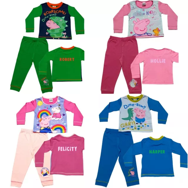 Peppa Pig Pyjama Jungen Mädchen PJS Nachtwäsche Alter 1,5 bis 5 Jahre kann personalisiert werden