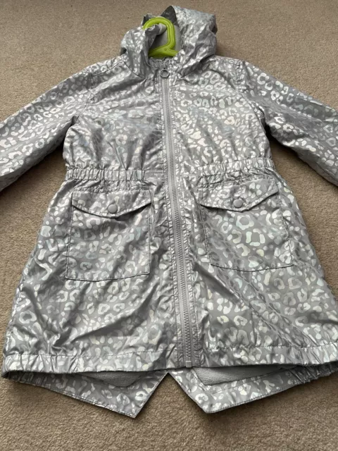 Girls Silver Leopard Print Long Raincoat Age 9 years