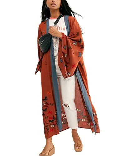 Free People Butterfly Kisses Kimono Terracotta Combo One Size