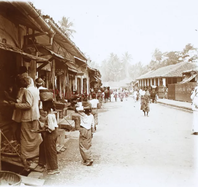 Sri Lanka Ceylon Colombo Straße Geschäfte Foto Platte De Verre Stereo Vintage