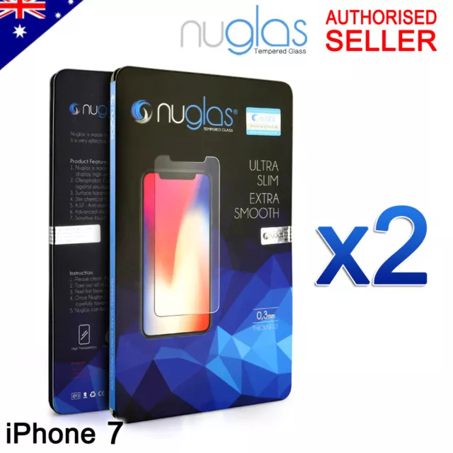 2x GENUINE NUGLAS Premium Tempered Glass Screen Protector For Apple iPhone 7