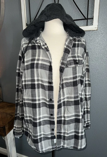 American Eagle Super Soft Hooded Flannel Shirt Mens Size L
