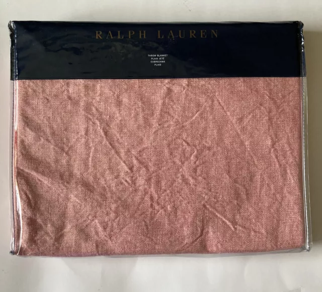 New Ralph Lauren Britt Meadow Lane 100% Linen 54" x 72" Throw Blanket Pale Coral