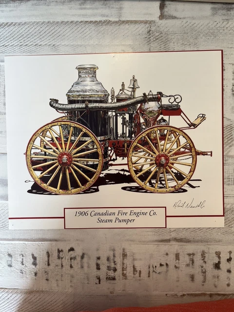 1906 Canadian Fire Engine Co. Steam Pumper Art Print Calendar Ad 12"x9.5"