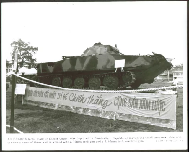 Captured Soviet-made Amphib Tank Cambodia 8x10 1970