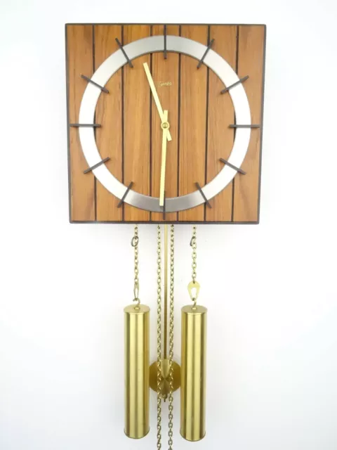 GENFA German Vintage Design Mid Century TEAK 8 day Retro Wall Clock SERVICED