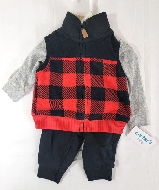 Carters 3 pc outfit red black gray baby infant NEW 3 M Months 3M lumberjack cute