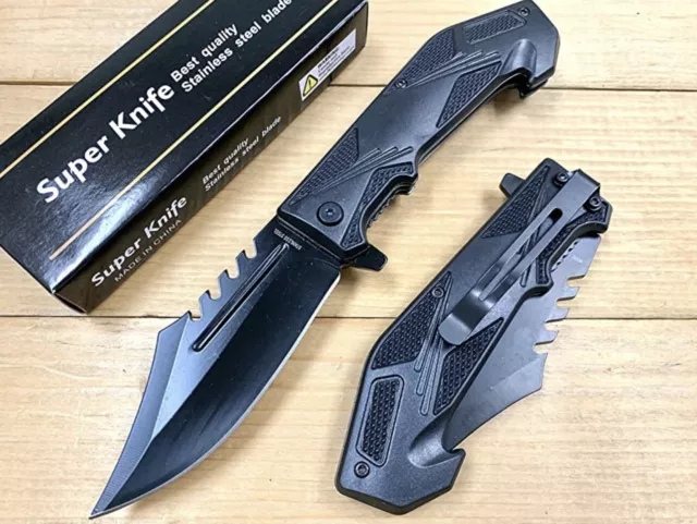 8.5” Black Tactical Spring Assisted Open Blade Folding Pocket Knife Hunting