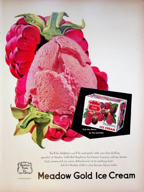 1951 Meadow Gold Raspberry Ice Cream Vintage 1950s Print Ad Beatrice Foods Co.