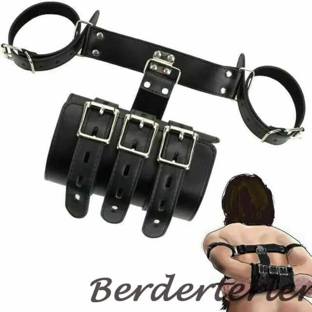 PU LEATHER BONDAGE Back Handcuffs Restraint Arms Wrist Cuffs Belt Game ...
