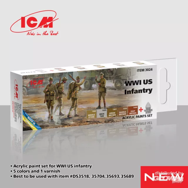 ICM: Acrylic Paint Set for WWI US Infantry 6 x 12 ml [3303024]