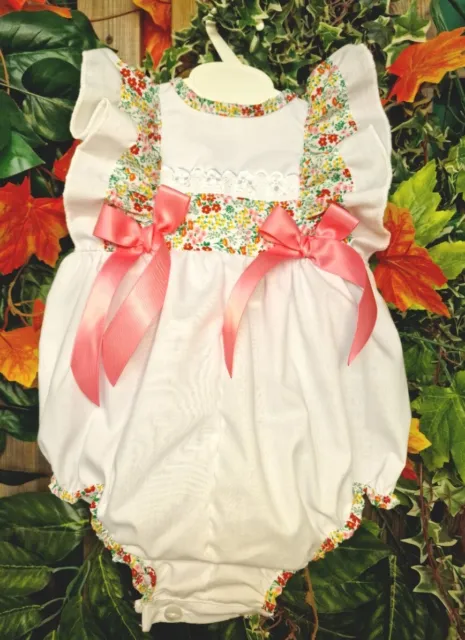 DREAM 0-5 years baby girls  white with meadows floral bubble romper