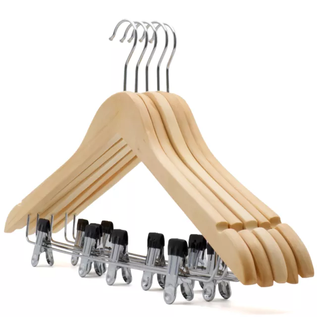 The Hanger Store™ Wooden Suit Coat Hangers, With Clips Bar & Notches