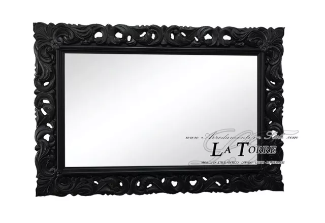 Specchio specchiera cornice classica traforata stile barocco su misura legno ner