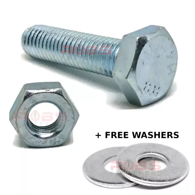 Bolts And Nuts M3 M4 M5 M6 M8 M10 Fully Threaded Screws Zinc Plated Free Washers