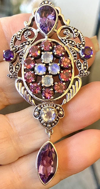 Nicky Butler Rhodolite Multi Gem Stone Sterling Pendant/Pin 2.5”🦋