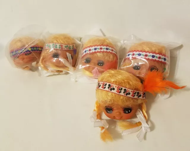 Lotto 5 Craft 2.5 " Vinile Bambola Teste Biondo Indiano Nativi Americani Bambina