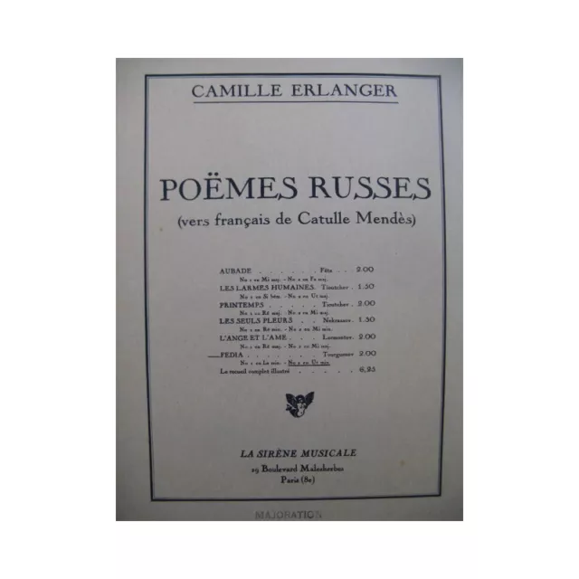 ERLANGER Camille Poèmes Russes Fedia Chant Piano 1928