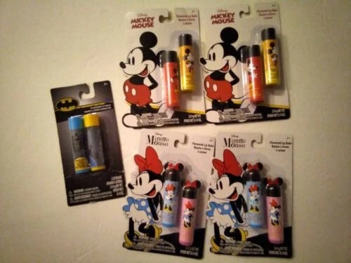 Disney Minnie Mouse 2 Pc Flavored Lip Balm .14 OZ, &  Mickey Mouse, & Batman,NEW