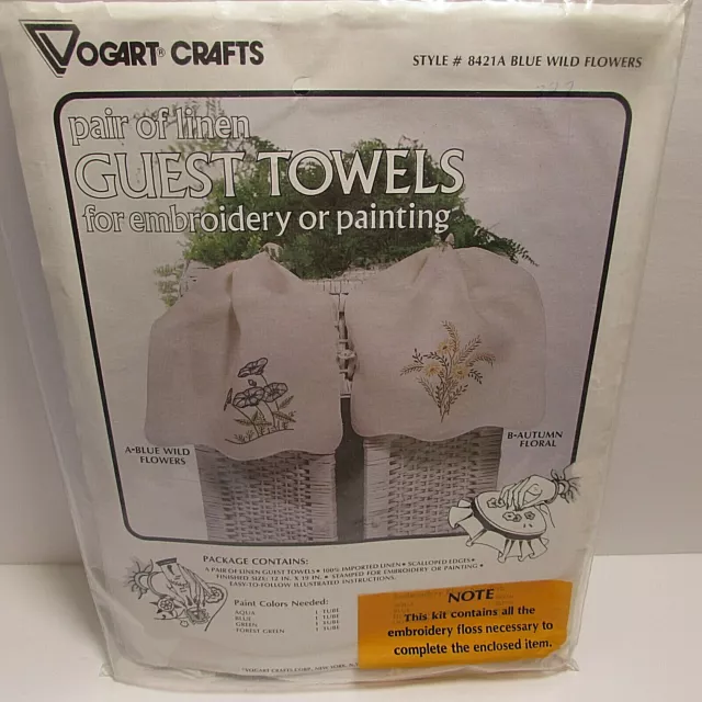 Toallas de colección Vogart Crafts Pr lino invitado para bordar flores silvestres azules selladas