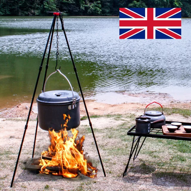 Camping Tripod Stove Holder BBQ Folding Outdoor Campfire Cooking Pot Grill UK