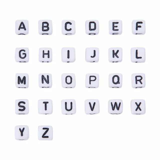 300pcs Mixed Letters White Alphabet Acrylic Cube Beads DIY Bracelet Charms