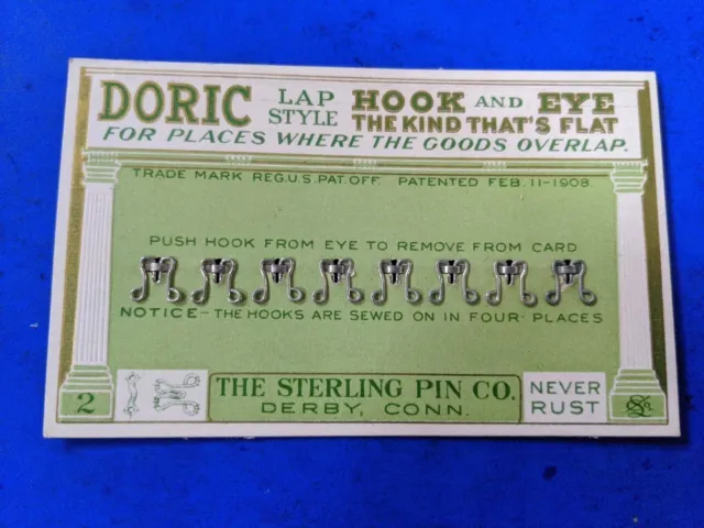 Doric Lap Style Hook & Eye The Sterling Pin Co. Derby Conn Early 1900s Postcard