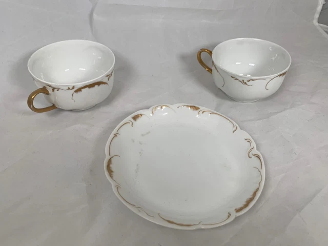 Antique Haviland Limoges France French & Potter Gold Leaf Teacups and Saucer