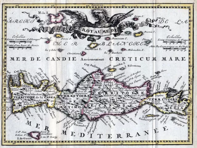 Kreta Crete island Insel Greece Griechenland carte map Karte de Leth 1740