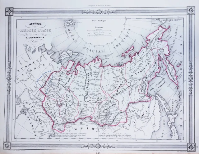 Rusia Siberia Siberien Asia Mapa Tarjeta Carta Grabado de Acero Grabado