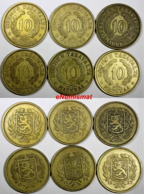 FINLAND LOT OF 6 COINS Aluminum-Bronze 1929-1938 10 Markkaa KM# 32A (17 212)