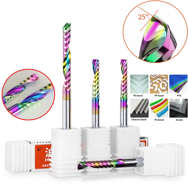 1 Flute Rainbow-Colored Carbide End Mill-Dlc Coated- 1Mm To 20Mm / Lengthened