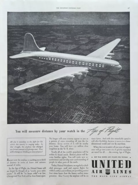 1943 United Air Lines Vintage Ad You will measure distance by your watch