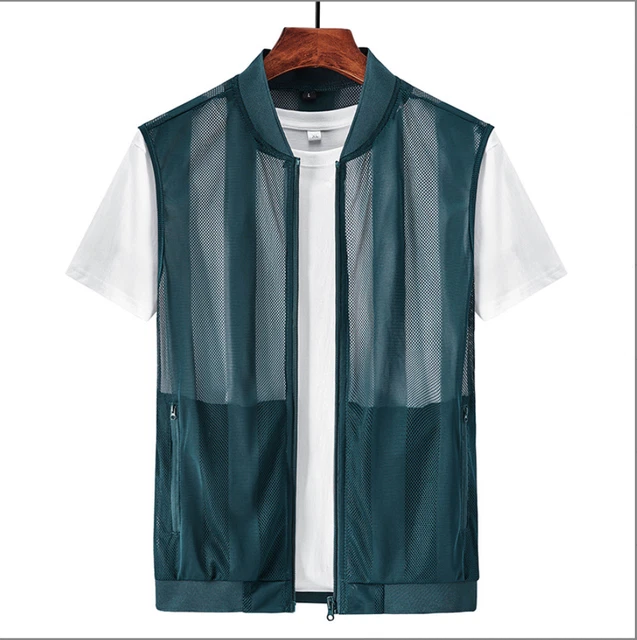 Gilet da uomo a righe in rete gilet trasparente giacca senza maniche gilet gilet camicia