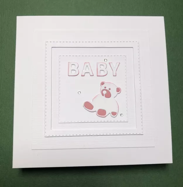 Handmade Baby Card With Envelope 6”x6” Teddy pink