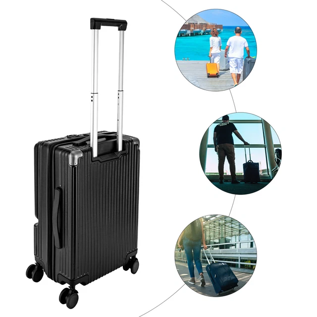 20& HARDSIDE CARRYON Luggage, Black, Trolley Spinner Suitcase with TSA