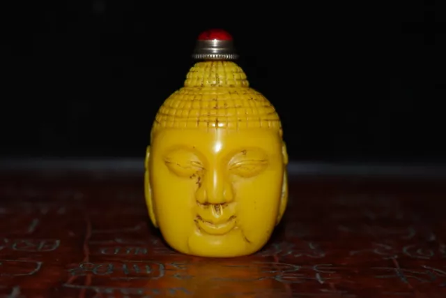 Chinese Old yellow Coloured glaze Hand-made Buddha head exquisite Snuff bottlle